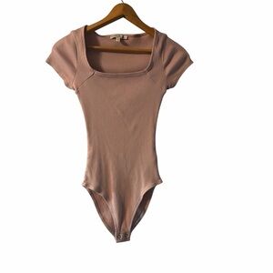 Express One Eleven Ribbed Square Neck Bodysuit Brown S Petite